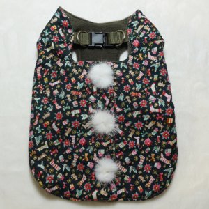 画像1: スモールクリスマス柄　裏地フリース　ミンクポンポン　ハーネスロングベスト【４S・３Ｓ・２Ｓ・２SL・S】