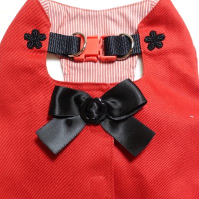 画像1: 赤デニム 黒のフリフリレース ハーネスロングベスト【4S・3S・2S・2SL・S】
